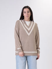 Maglia scollo V corda/burro