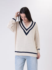 Maglia scollo V burro/blu