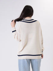 Maglia scollo V burro/blu
