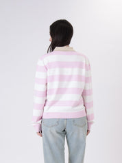 Pink/white striped polo shirt