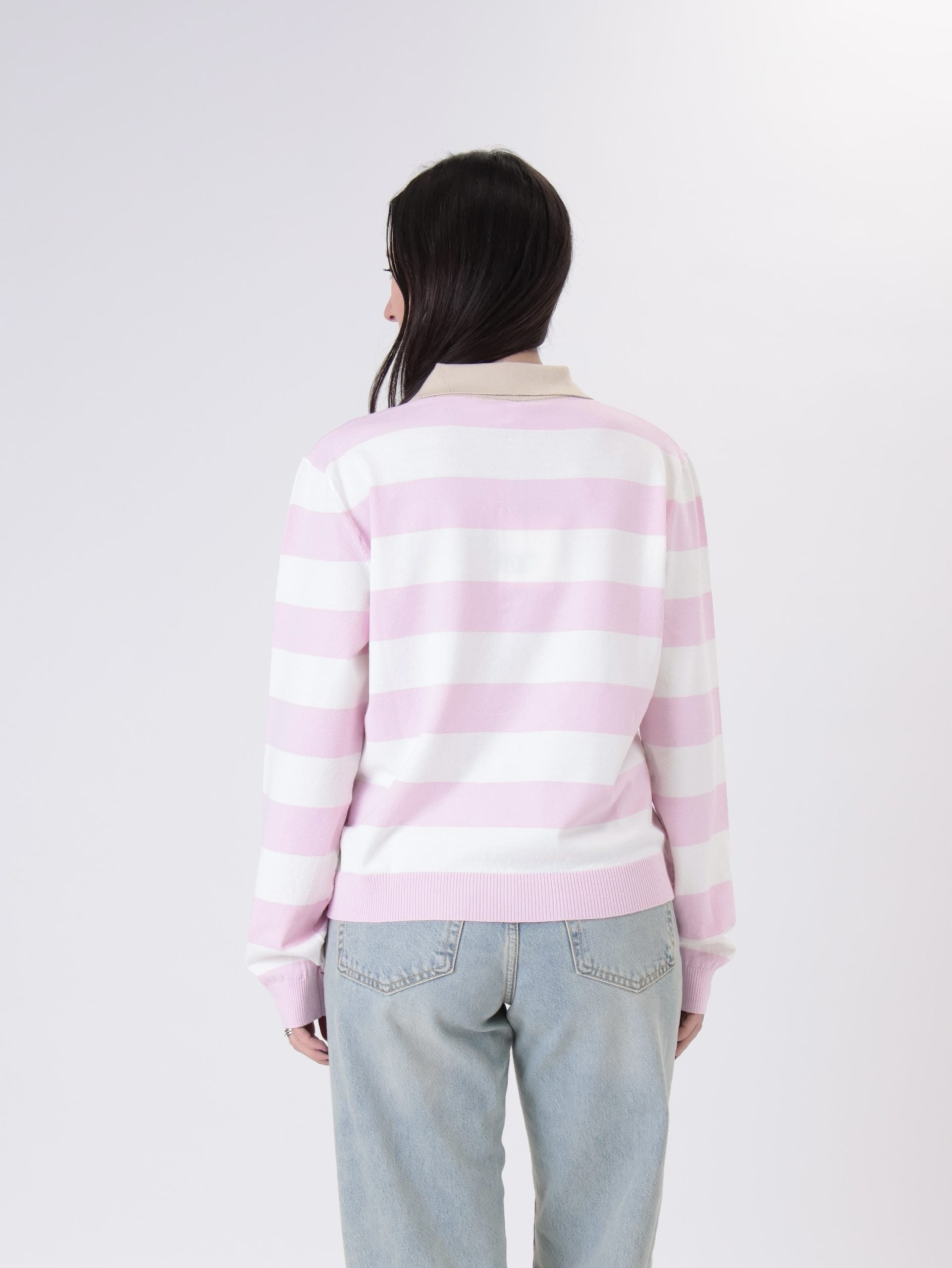Pink/white striped polo shirt