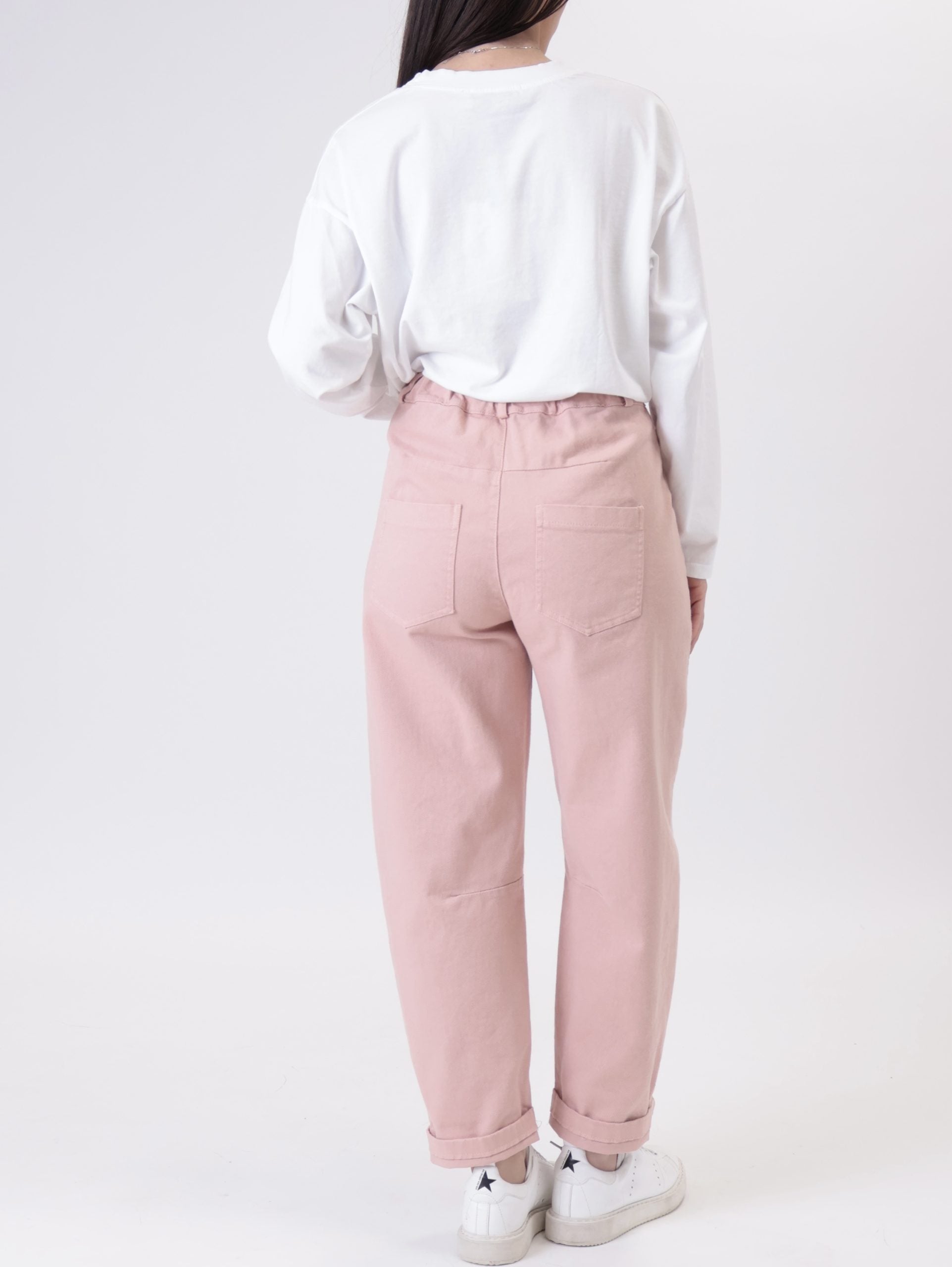 Egg-shaped trousers pink stitching