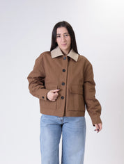 Bomber colletto intrecciato tabacco