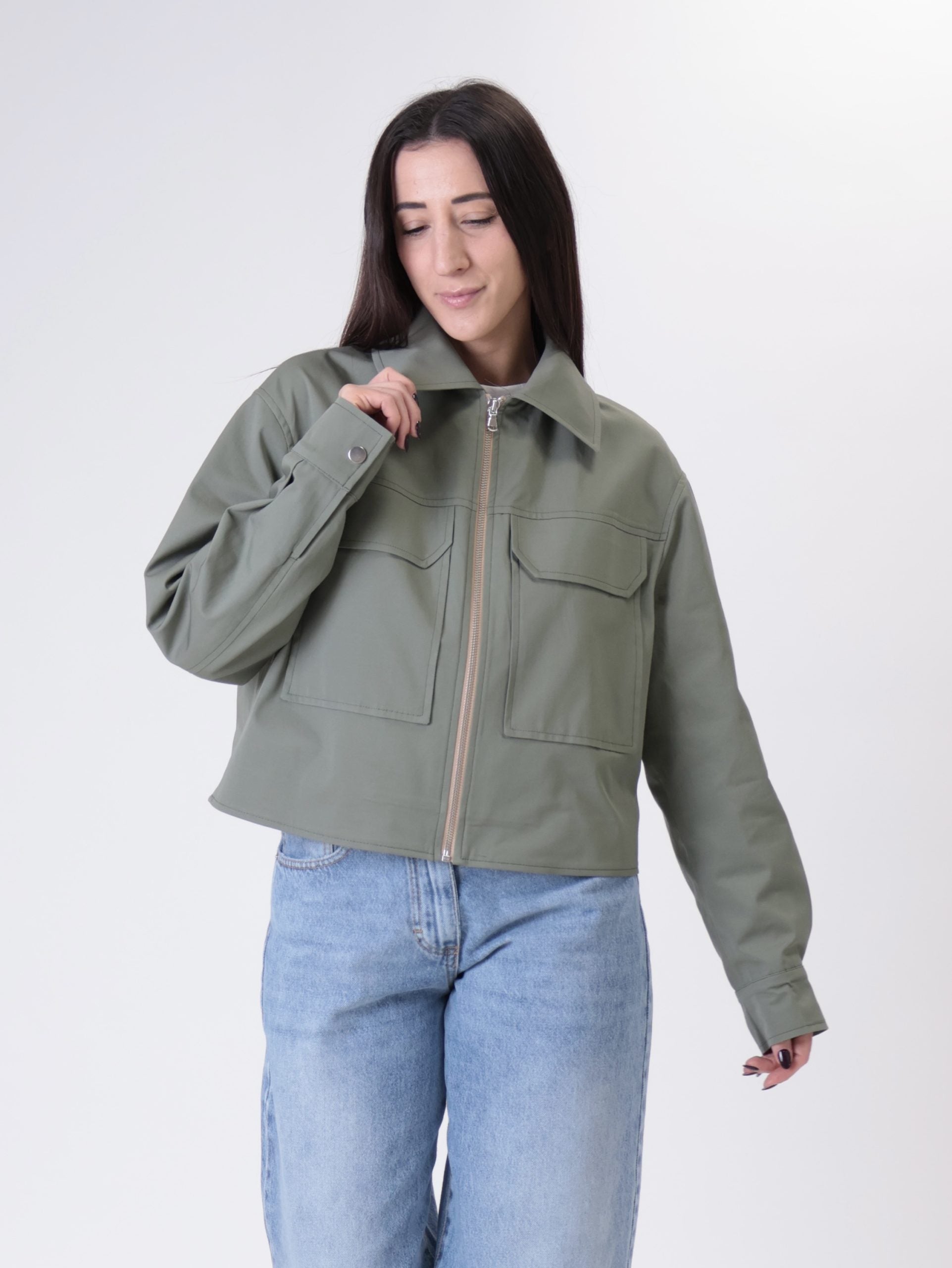 Giubbino zip verde miliatre