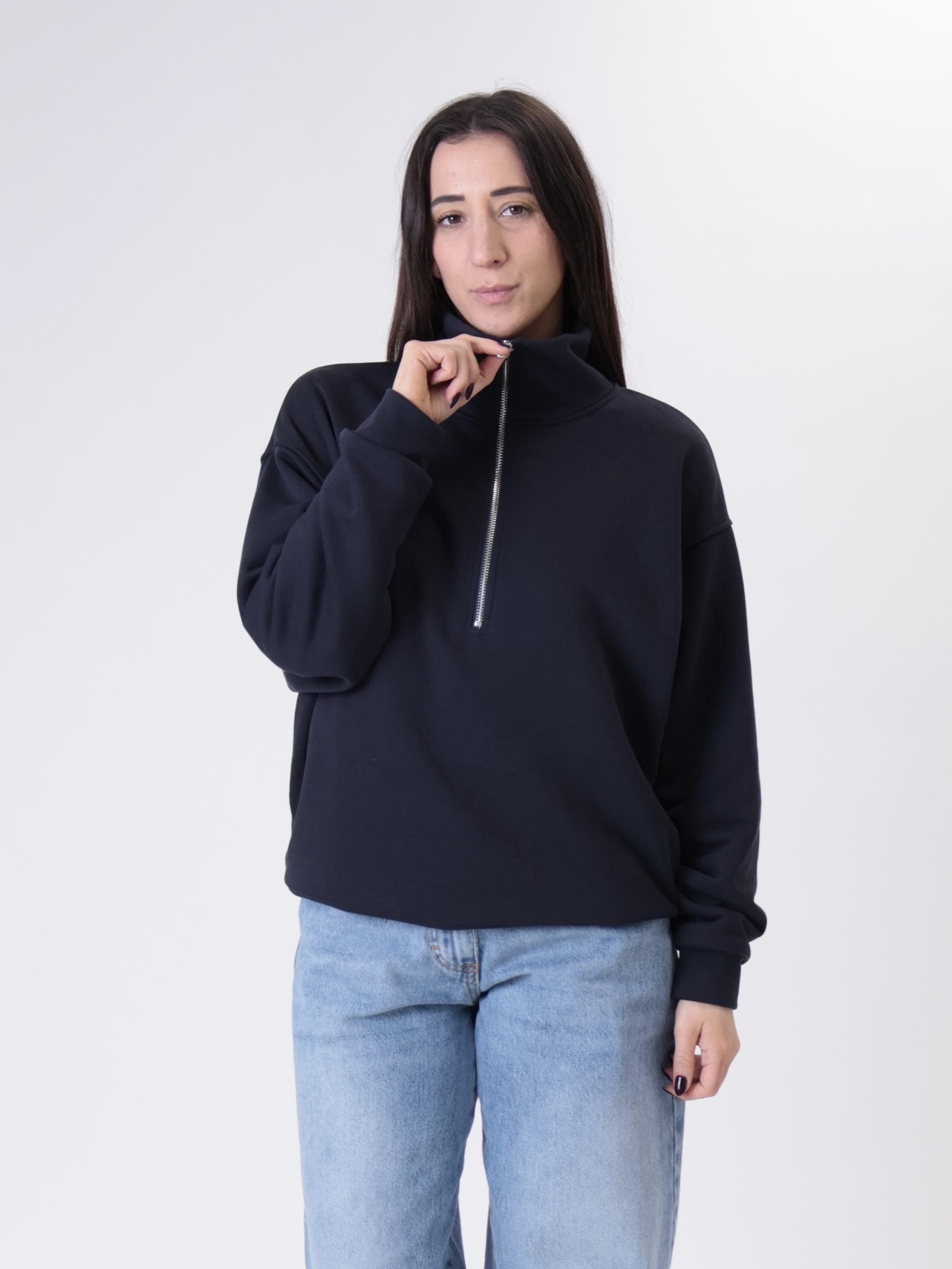 Felpa mezza zip blu