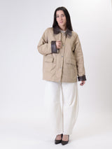 Giacca cotone orli ecopelle beige
