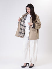 Giacca cotone orli ecopelle beige