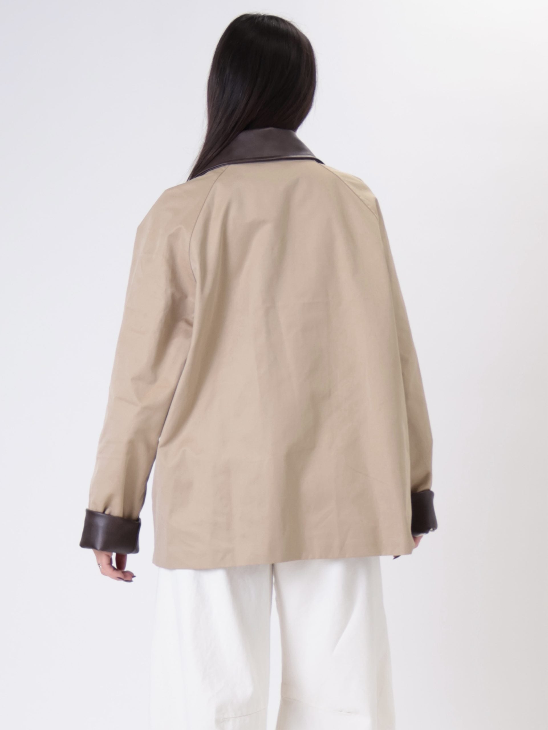 Giacca cotone orli ecopelle beige