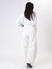 Fringed butter balloon jeans
