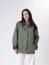 Cotton jacket with faux leather military trim