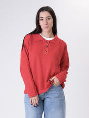Red knitted boxy polo shirt