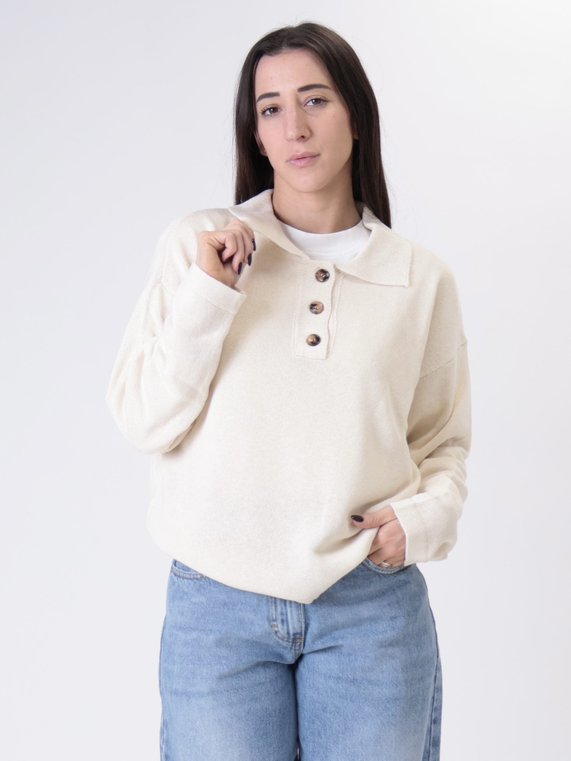 Milk knit boxy polo