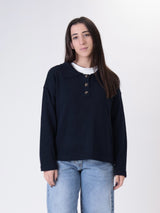 Blue knitted boxy polo shirt