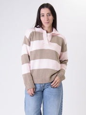 Rope/pink striped knit polo shirt
