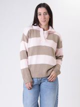 Rope/pink striped knit polo shirt
