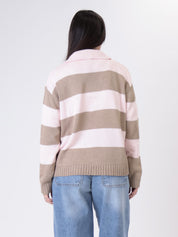 Rope/pink striped knit polo shirt