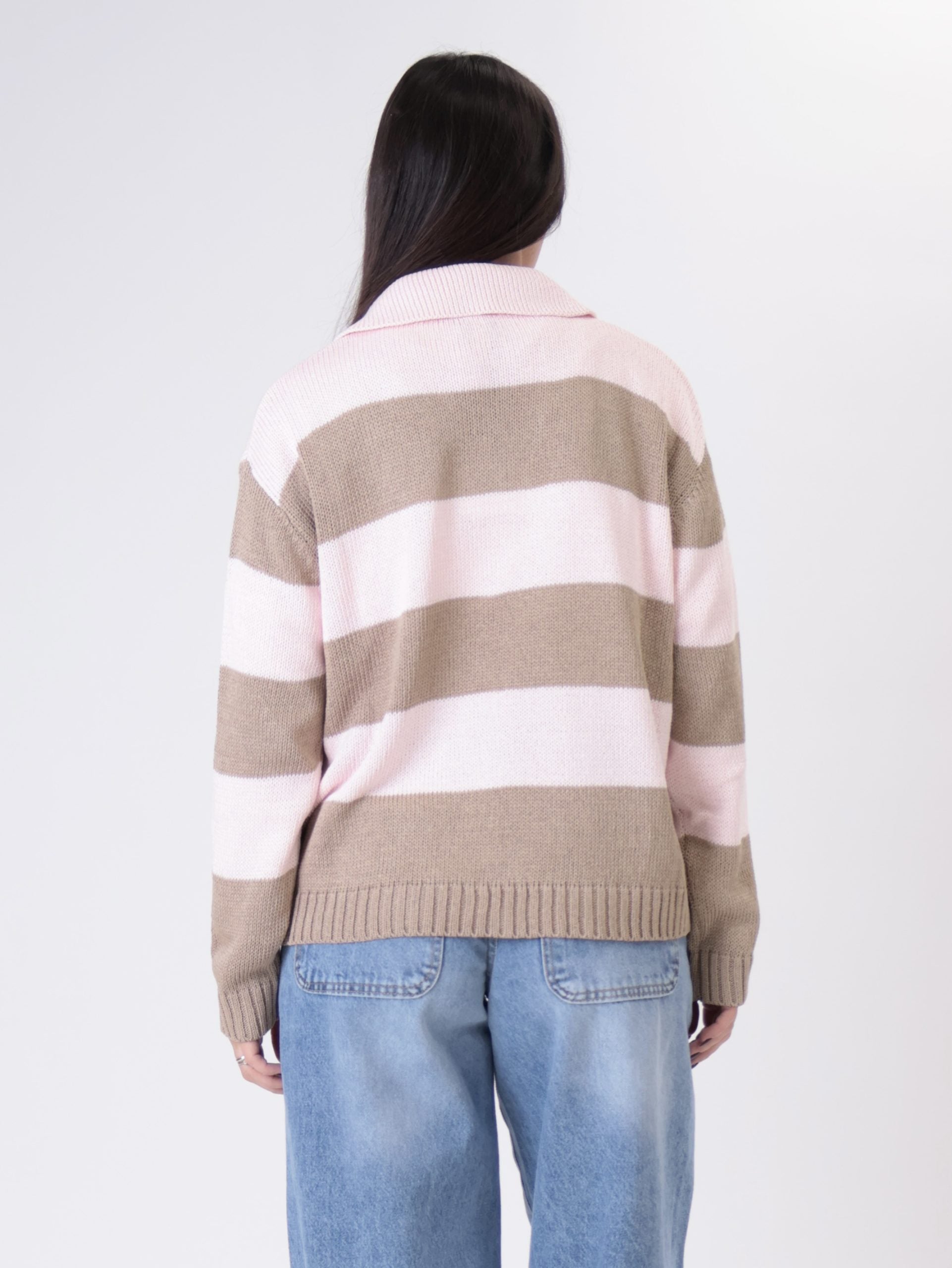 Rope/pink striped knit polo shirt