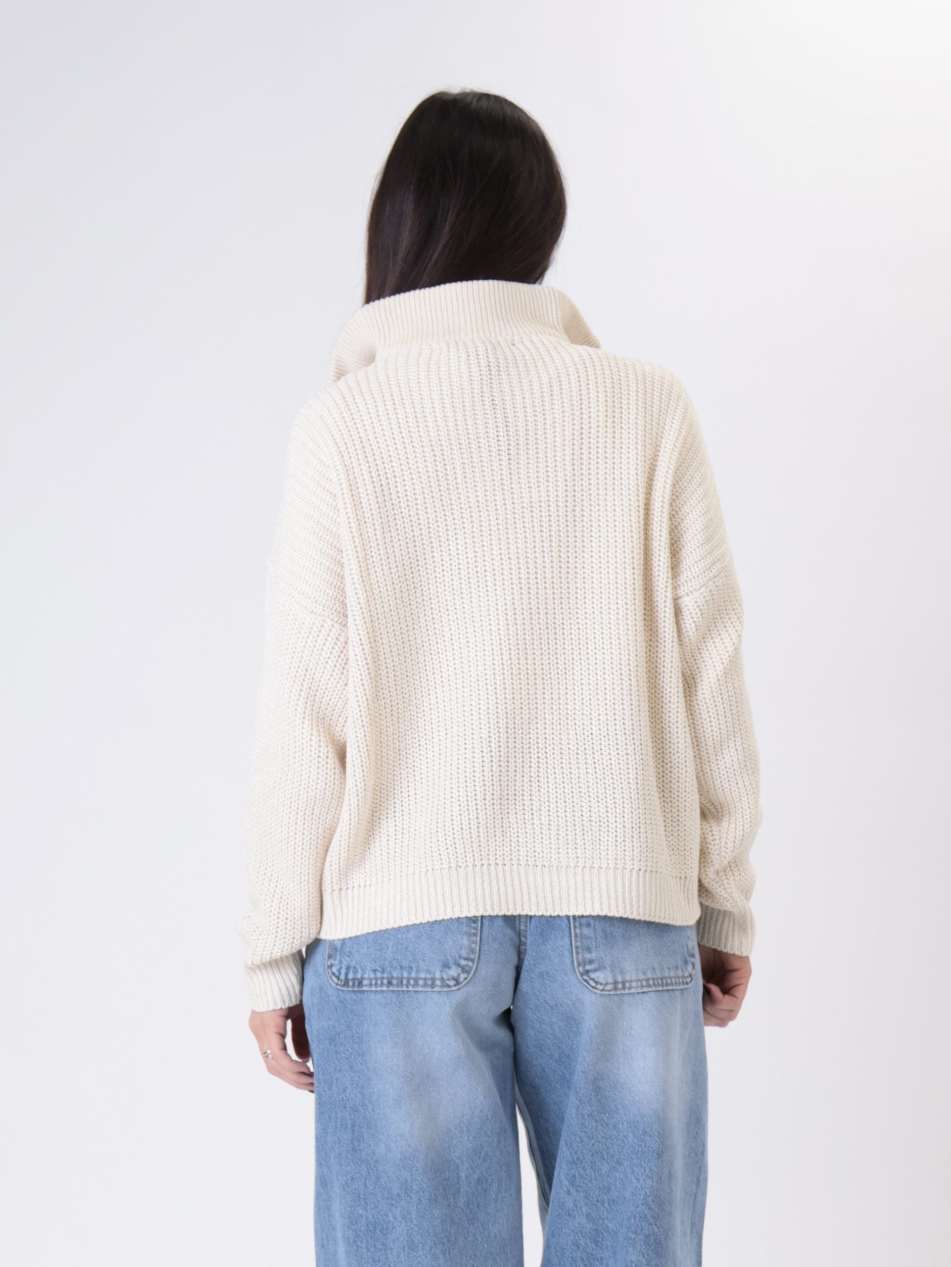 Pullover mezza zip in maglia latte