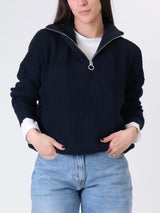 Blue knit half-zip pullover