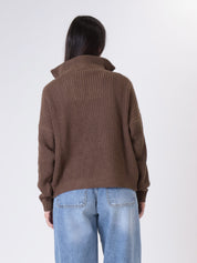 Pullover mezza zip in maglia camoscio