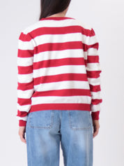 Red/white striped V-neck pullover