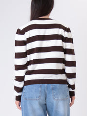 Brown/white striped V-neck pullover