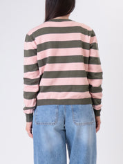 Pullover riga scollo V militare/rosa