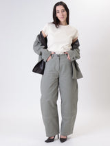 Pantalone tasche ecopelle salvia