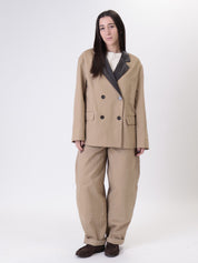 Pantalone tasche ecopelle beige