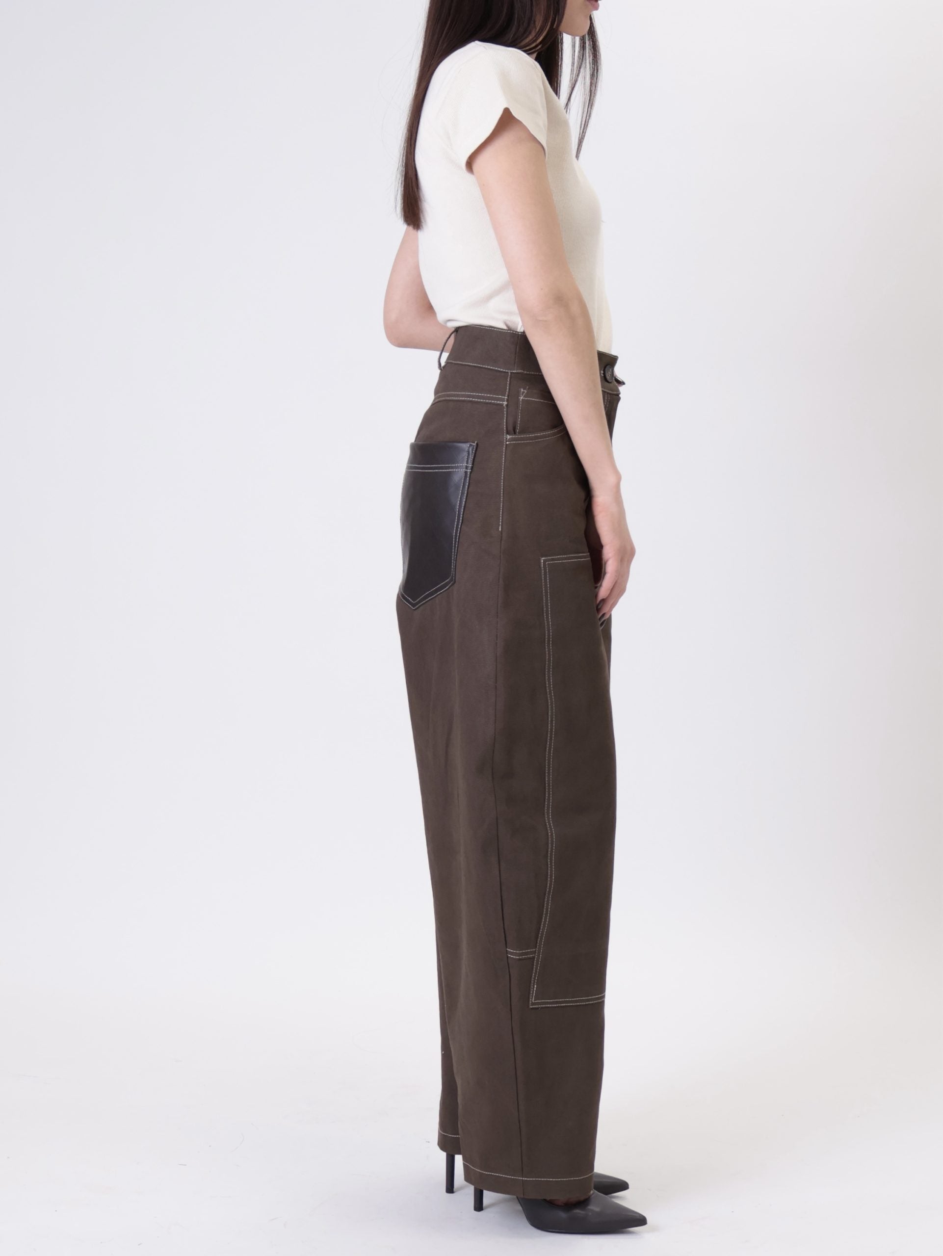 Pantalone tasche ecopelle moro