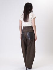 Pantalone tasche ecopelle moro