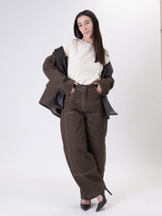 Pantalone tasche ecopelle moro