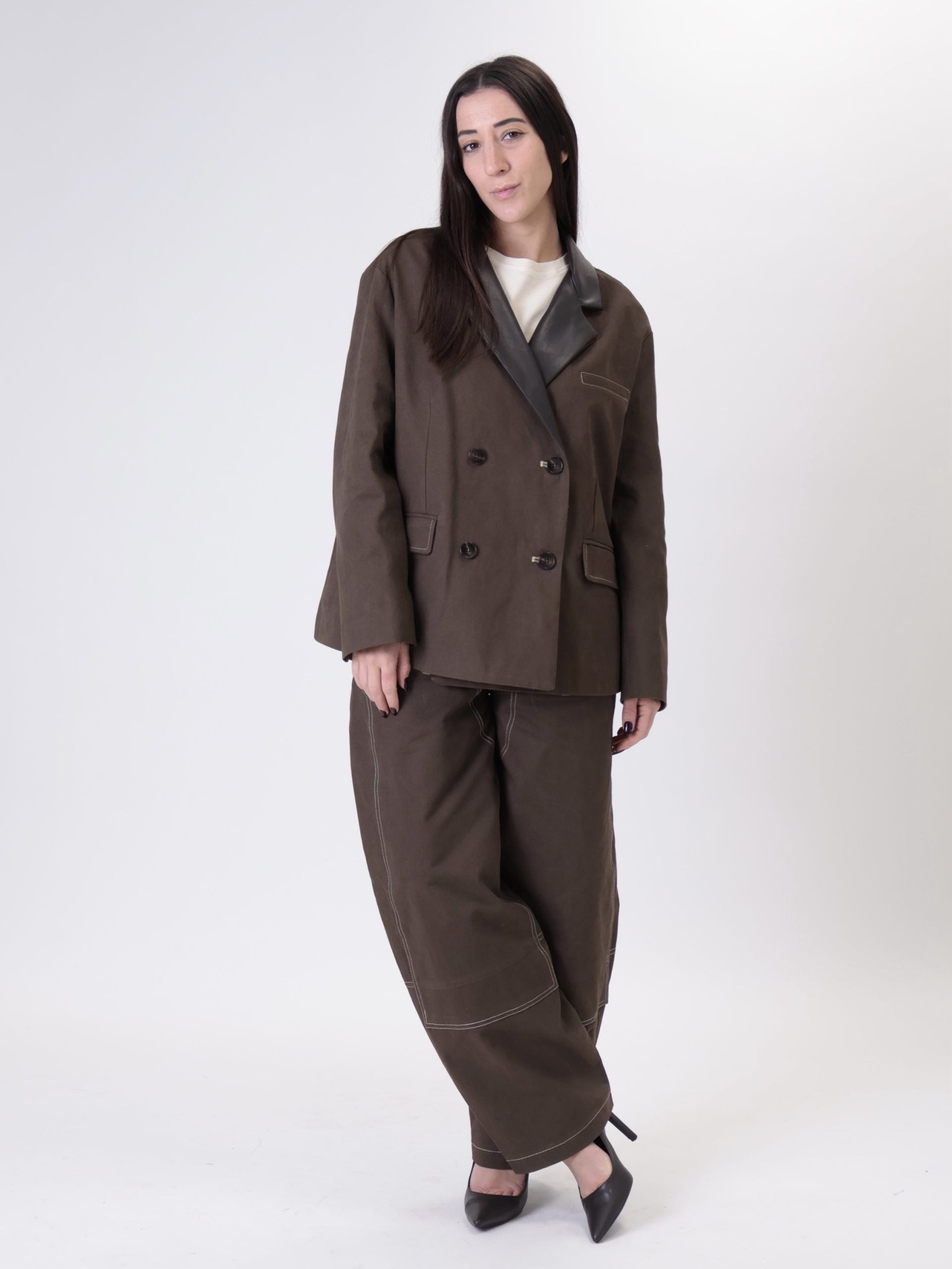Pantalone tasche ecopelle moro