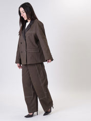 Pantalone tasche ecopelle moro