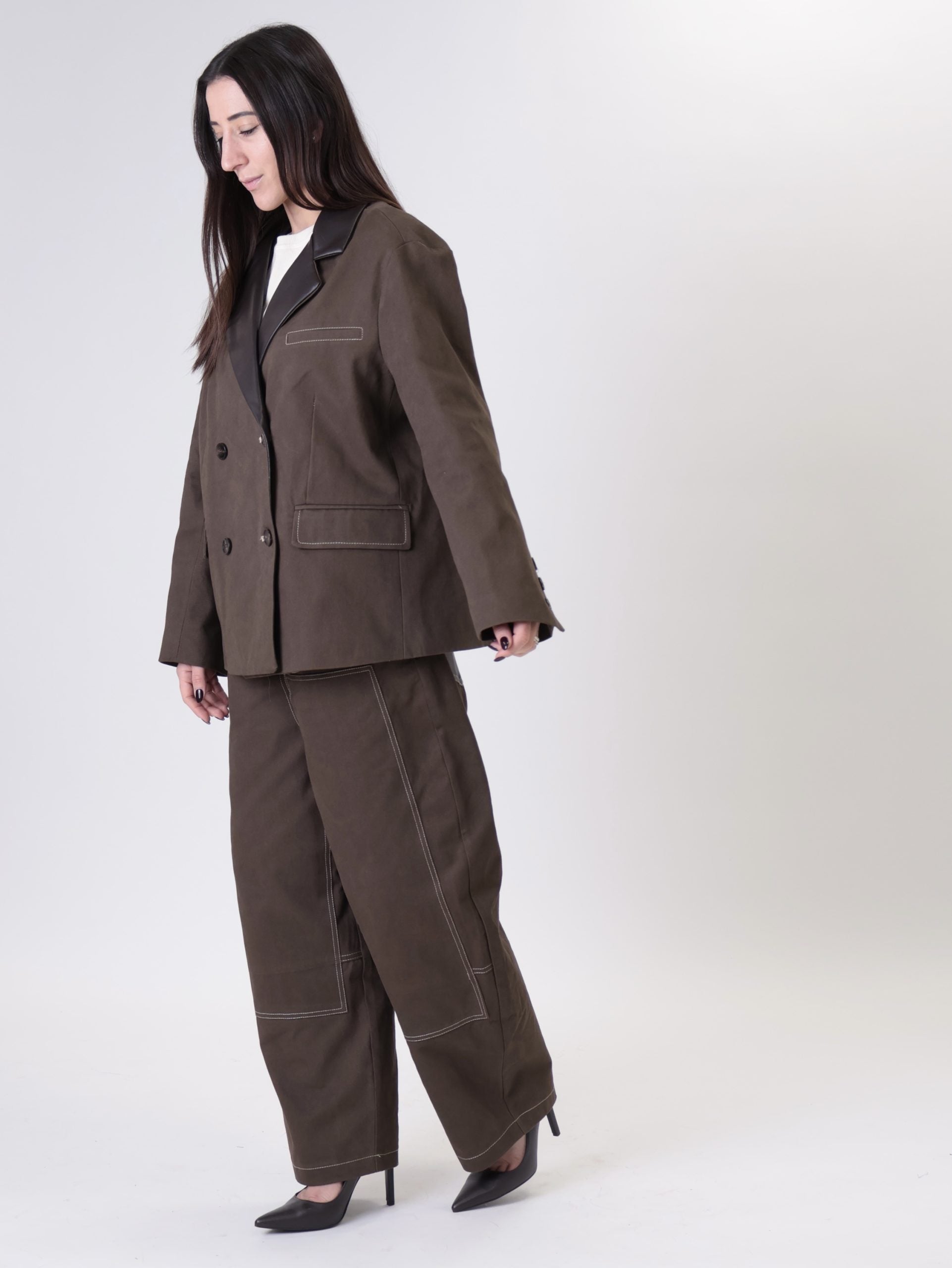 Pantalone tasche ecopelle moro