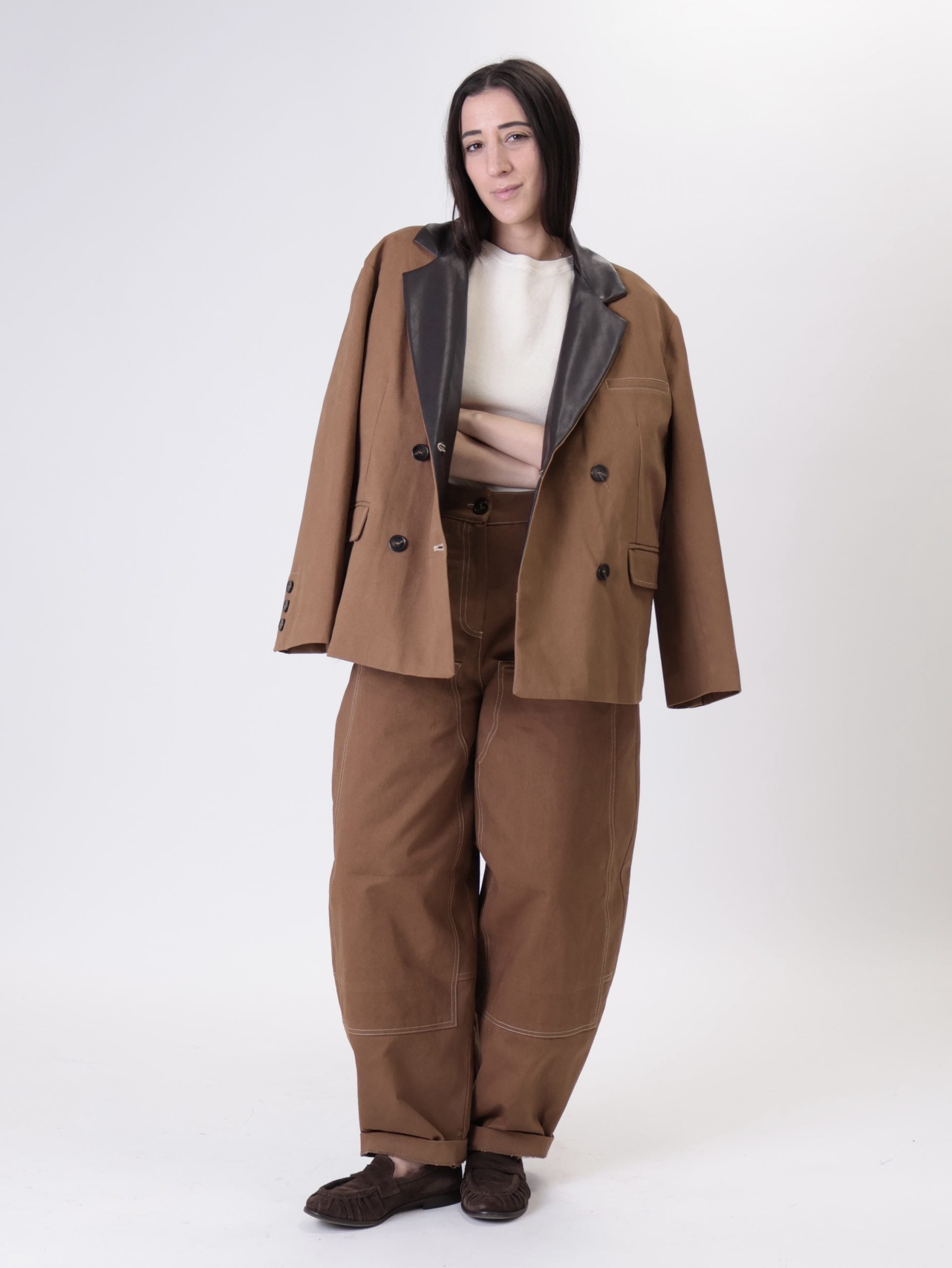 Tobacco double-breasted workshop jacket