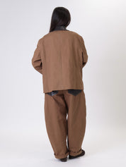 Pantalone tasche ecopelle tabacco