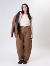 Pantalone tasche ecopelle tabacco