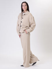 Giacca mira orli ecopelle sabbia