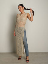 Abito canotta lungo pizzo - Beige