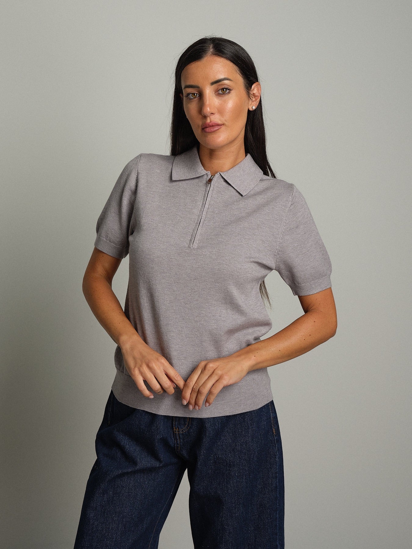 Polo zip Grigio-perla Veve VE418;Polo zip Grigio-perla Veve VE418 — foto 2