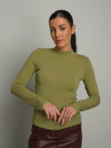 Maglia girocollo misto lana baseball  - Verde oliva