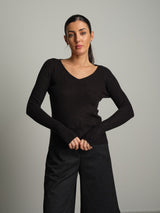 Pullover scollo V tondo - Nero
