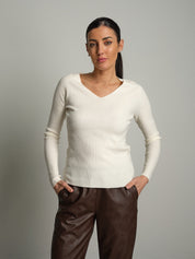 Pullover scollo V tondo Panna Veve VE441;Pullover scollo V tondo Panna Veve VE441 — foto 2;Pullover scollo V tondo Panna Veve VE441 — foto 3