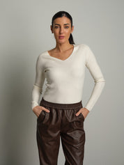 Pullover scollo V tondo Panna Veve VE441;Pullover scollo V tondo Panna Veve VE441 — foto 2;Pullover scollo V tondo Panna Veve VE441 — foto 3