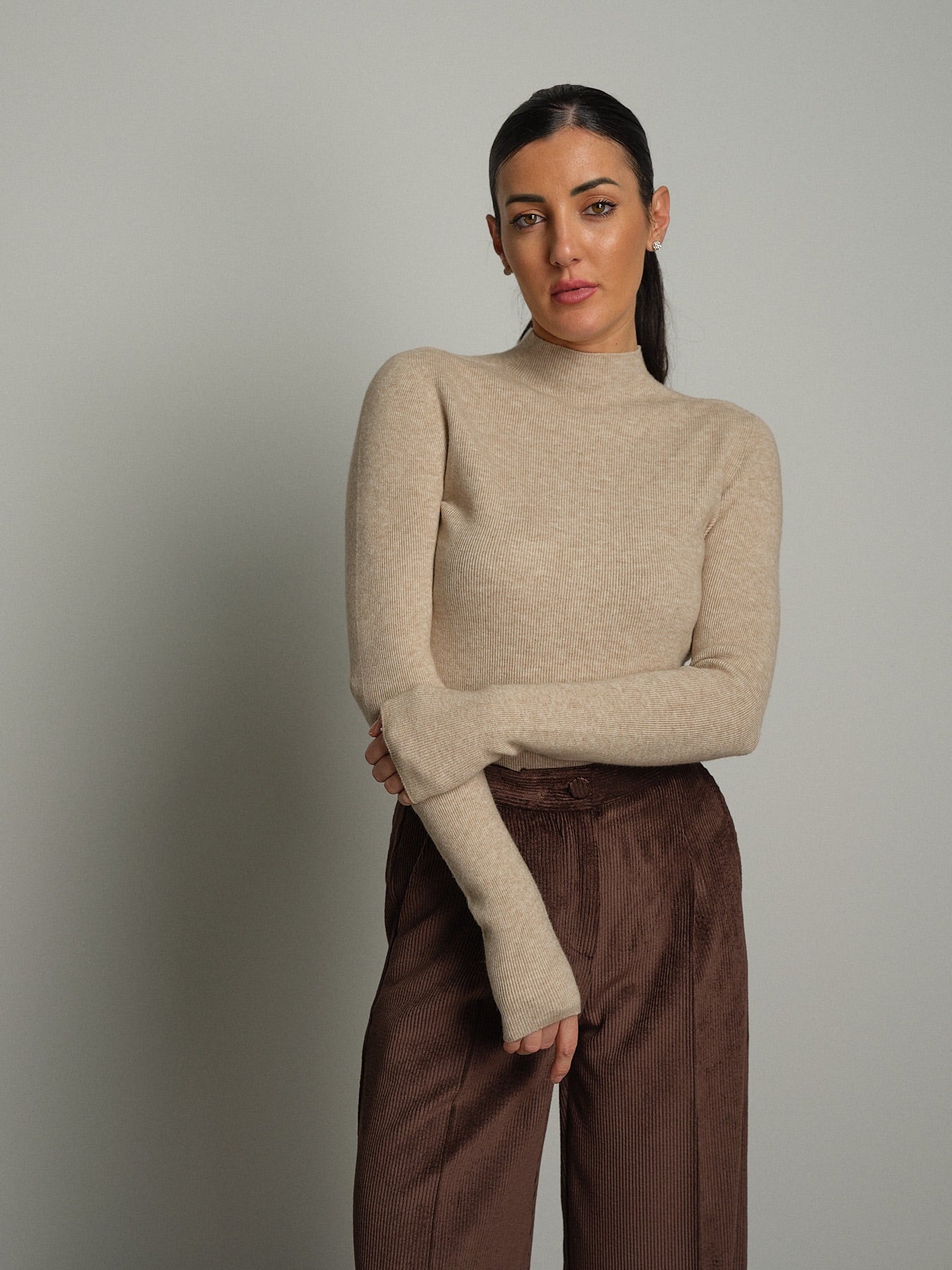 Pull collo cratere manica lunga Beige VEVE VE442;Pull collo cratere manica lunga Beige VEVE VE442 — foto 2;Pull collo cratere manica lunga Beige VEVE VE442 — foto 3