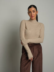 Pull collo cratere manica lunga Beige VEVE VE442;Pull collo cratere manica lunga Beige VEVE VE442 — foto 2;Pull collo cratere manica lunga Beige VEVE VE442 — foto 3