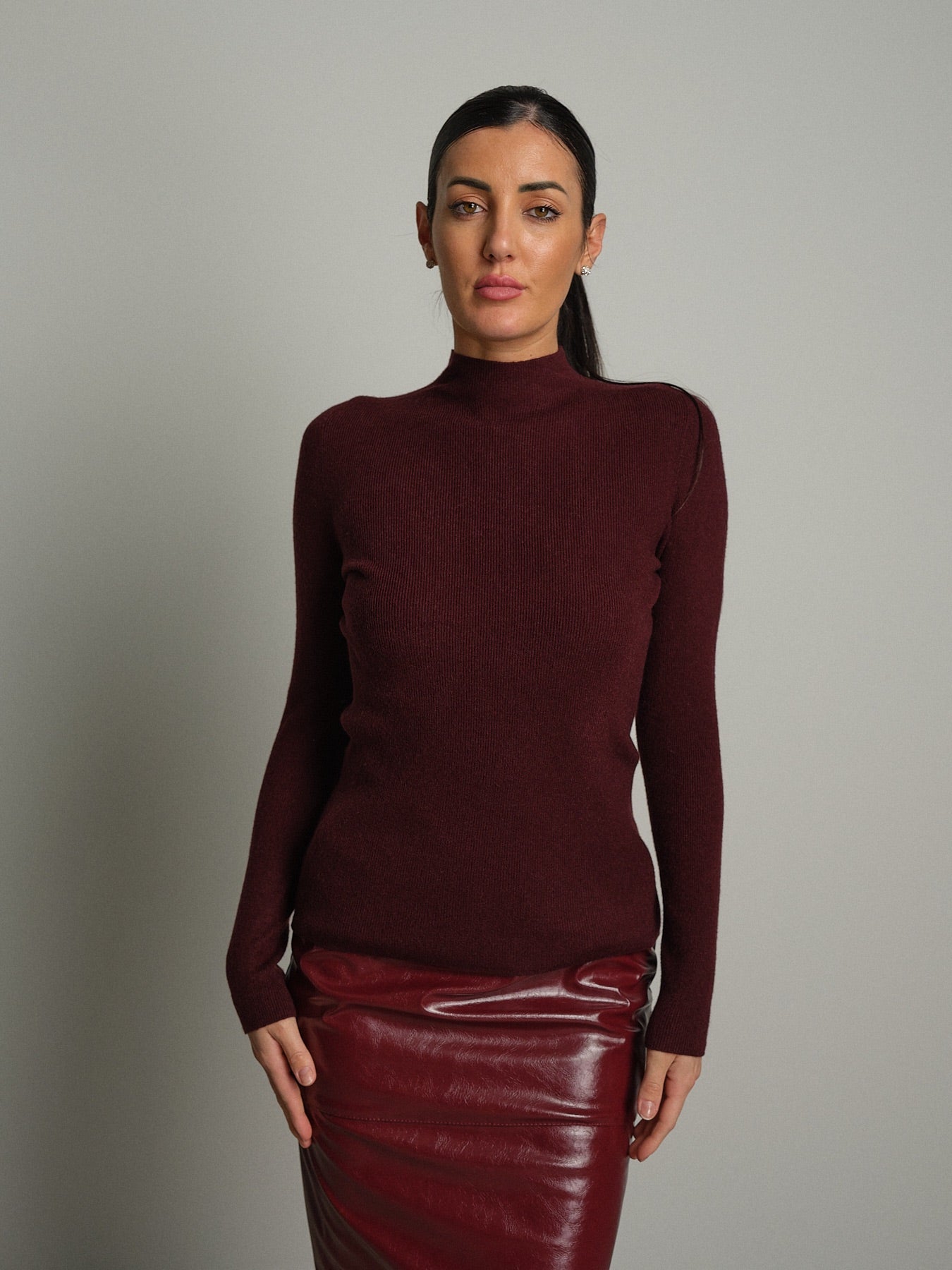 Pull collo cratere manica lunga Bordeaux VEVE VE442;Pull collo cratere manica lunga Bordeaux VEVE VE442 — foto 2;Pull collo cratere manica lunga Bordeaux VEVE VE442 — foto 3
