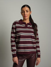 Polo in maglia riga Bordeaux Veve VE445;Polo in maglia riga Bordeaux Veve VE445 — foto 2;Polo in maglia riga Bordeaux Veve VE445 — foto 3