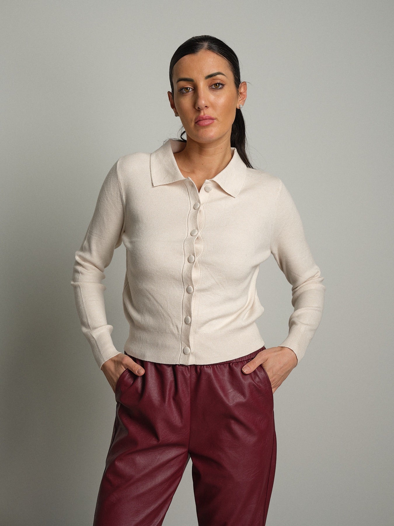 Cardigan polo bottoni Burro Veve VE446;Cardigan polo bottoni Burro Veve VE446 — foto 2;Cardigan polo bottoni Burro Veve VE446 — foto 3